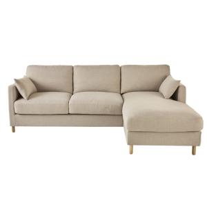 Canapé d'angle droit convertible 5 places beige, matelas 14…