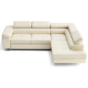 Canapé d'angle droit convertible 5 places en simili beige