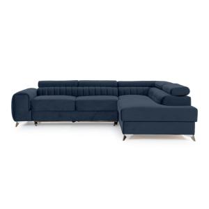 Canapé d'angle droit convertible 5 places en velours bleu m…