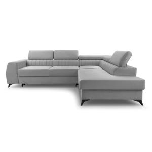 Canapé d'angle droit convertible 5 places en velours gris c…