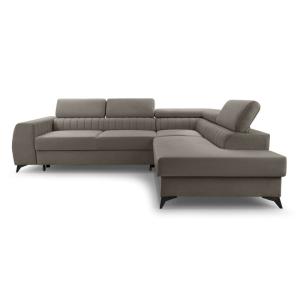 Canapé d'angle droit convertible 5 places en velours taupe