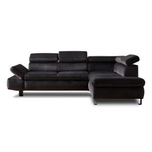 Canapé d'angle droit convertible 5 places velours gris