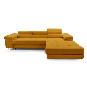 Canapé d'angle droit convertible 6 places en velours jaune