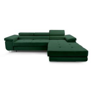 Canapé d'angle droit convertible 6 places en velours vert