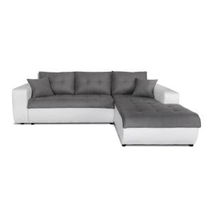 Canapé d'angle droit convertible bi-matière blanc/gris