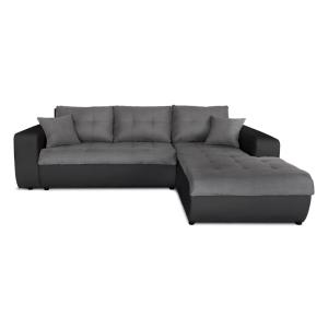 Canapé d'angle droit convertible bi-matière noir/gris