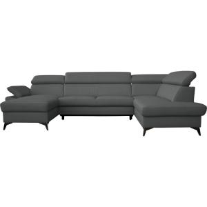 Canapé d'angle droit convertible cuir gris foncé 7 places