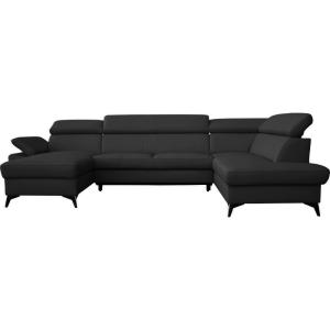 Canapé d'angle droit convertible cuir noir 7 places