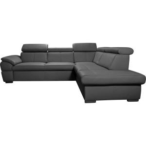 Canapé d'angle droit convertible en cuir gris foncé 5 place…