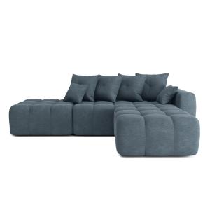 Canapé d'angle droit convertible en tissu 5 places bleu gri…