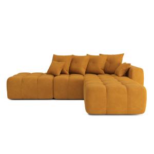 Canapé d'angle droit convertible en tissu 5 places moutarde