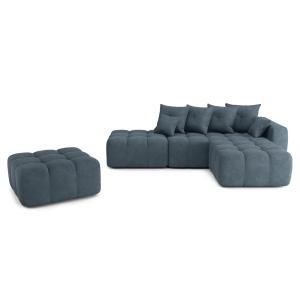 Canapé d'angle droit convertible en tissu 6 places bleu gri…