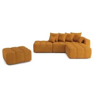 Canapé d'angle droit convertible en tissu 6 places moutarde