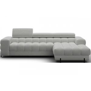 Canapé d'angle droit convertible tissu bouclette gris 5 pla…