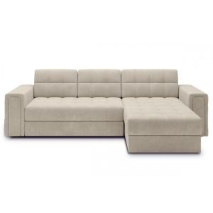 Canapé d'angle droit convertible velours beige clair, 4 pla…