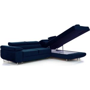 Canapé d'angle droit convertible velours bleu foncé 5 place…