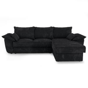 Canapé d'angle droit convertible velours côtelé XXL noir 25…
