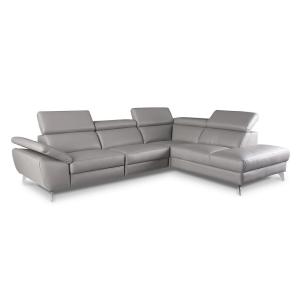 Canapé d'angle droit en cuir gris 5 places
