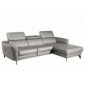Canapé d'angle droit en cuir gris clair 5 places