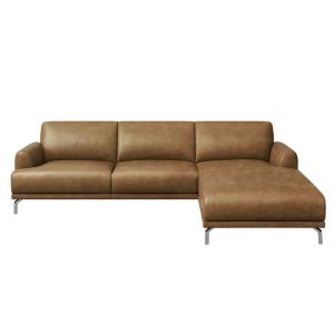 Canapé d'angle droit en cuir naturel caramell