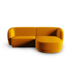 Canapé d'angle droit modulable 3 places en velours jaune