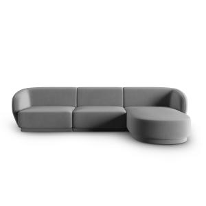 Canapé d'angle droit modulable 4 places en velours gris