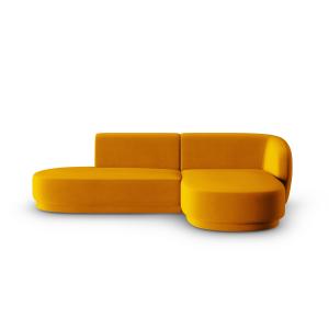 Canapé d'angle droit modulable 4 places en velours jaune