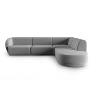 Canapé d'angle droit modulable 5 places en velours gris