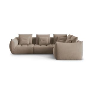 Canapé d'angle droit modulaire 3 places en velours marron c…