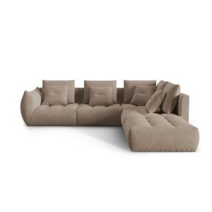 Canapé d'angle droit modulaire 4 places en velours marron c…