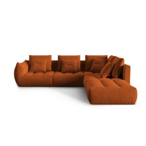 Canapé d'angle droit modulaire 4 places en velours terracot…