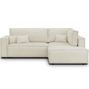 Canapé d'angle droit ouvert convertible 3 pl., tissu bouclé…