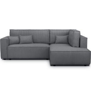 Canapé d'angle droit ouvert convertible 3 pl., velours côte…