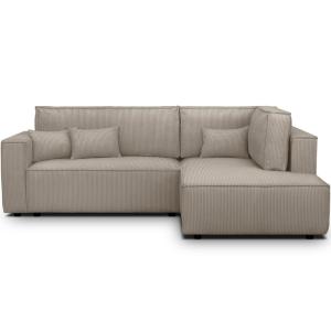 Canapé d'angle droit ouvert convertible 3 pl., velours côte…