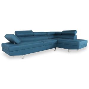 Canapé d'angle droit têtières relevables 5 places tissu ble…