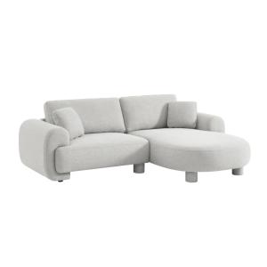 Canapé d'angle droite 3 places tissu gris clair pieds ronds