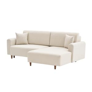 Canapé d'angle droite convertible en tissu L246 cm - Beige