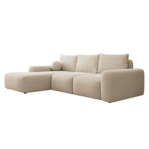 Canapé d’angle en tissu chenille, coussin boule, beige, gau…