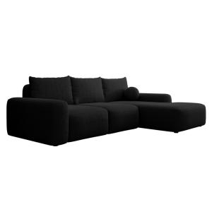 Canapé d’angle en tissu chenille, coussin boule, noir, droi…