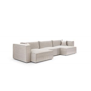 Canapé d'angle en u convertible  en velours côtelé beige