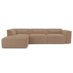 Canapé d'angle en velours côtelé 6 places marron