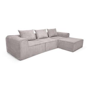 Canapé d'angle en velours cotelé taupe 4 places