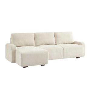 Canapé d'angle gauche 3 places tissu blanc cassé