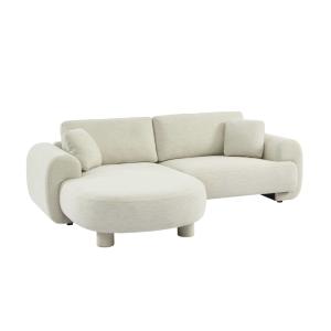 Canapé d'angle gauche 3 places tissu crème pieds ronds