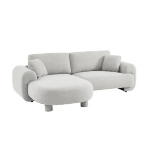 Canapé d'angle gauche 3 places tissu gris clair pieds ronds