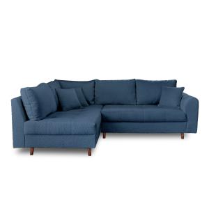 Canapé d'angle gauche 4 places en tissu bouclette bleu nuit