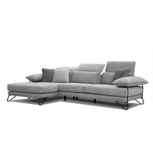 Canapé d'angle gauche 4 places en tissu gris avec coussins…