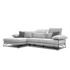 Canapé d'angle gauche 4 places en tissu gris clair avec cou…