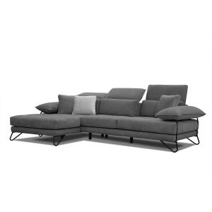 Canapé d'angle gauche 4 places en tissu gris foncé avec cou…
