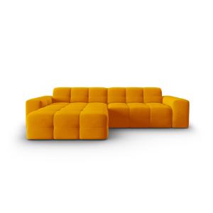 Canapé d'angle gauche 4 places en tissu velours orange